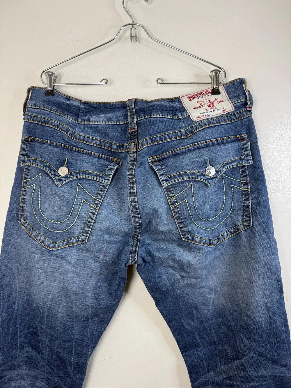 True religion, big Ricky flap, slim, men’s blue denim jeans 38